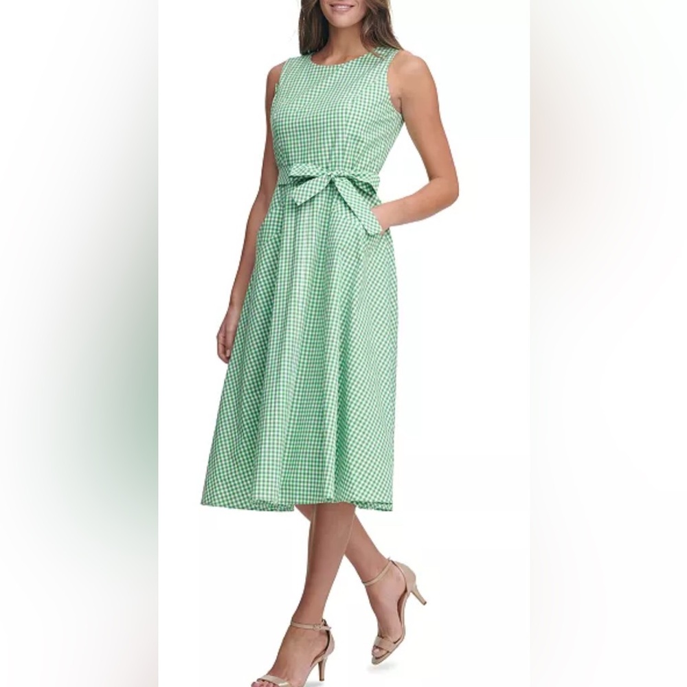 Green Gingham Sleeveless Dress Tommy Hilfiger